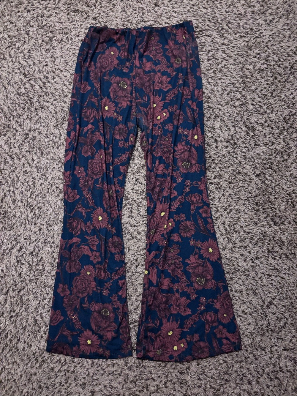 Women's Navy Floral Flare Trousers